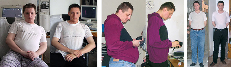 Miro Veselý. Pred 14. rokmi bol tučný. Na obrázkoch sú fotky pred a po. BMI 31 vs 21.